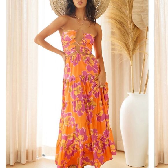 NWT Runway The Label Orchid Maxi Dress in Orange Floral Size XL - Picture 6 of 11